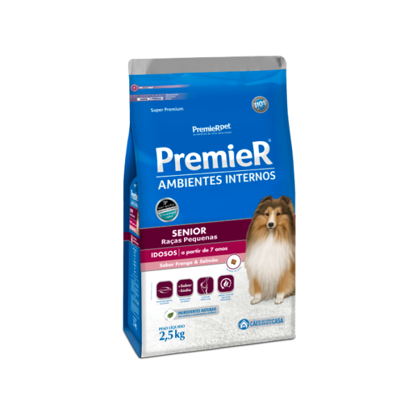 Ração PremieR Ambientes Internos para Cães Adultos Senior Frango e Salmão 2,5Kg