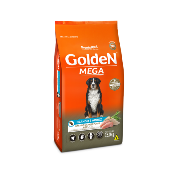 Ração Golden Mega para Cães Adultos de Raças Grandes Frango e Arroz 15kg