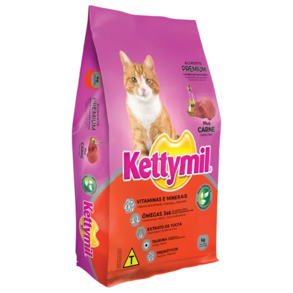 Ração Kettymil Plus para Gatos Adultos Sabor Carne